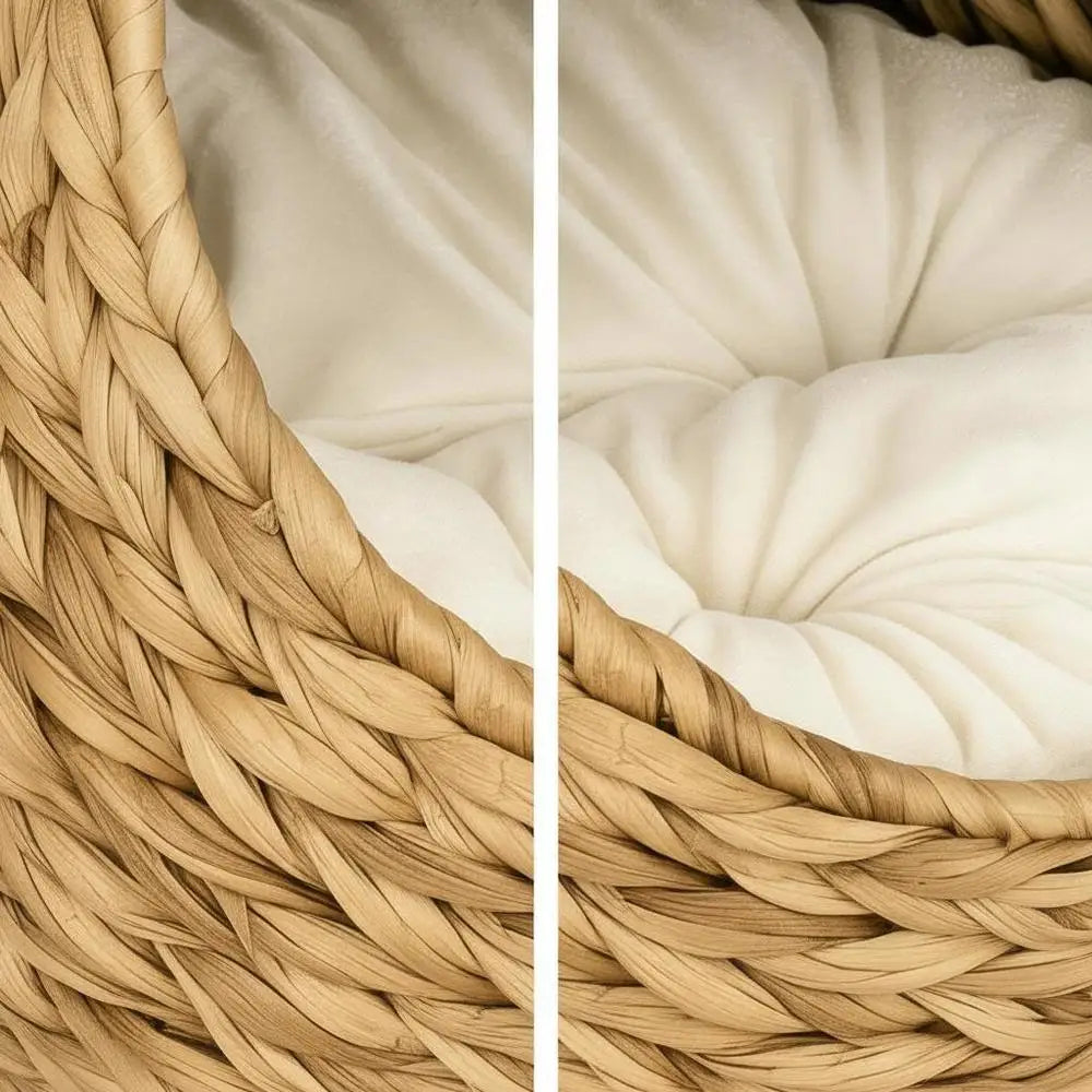 Panier Nid Rond Tressé pour Petit Chien — Coussin Amovible