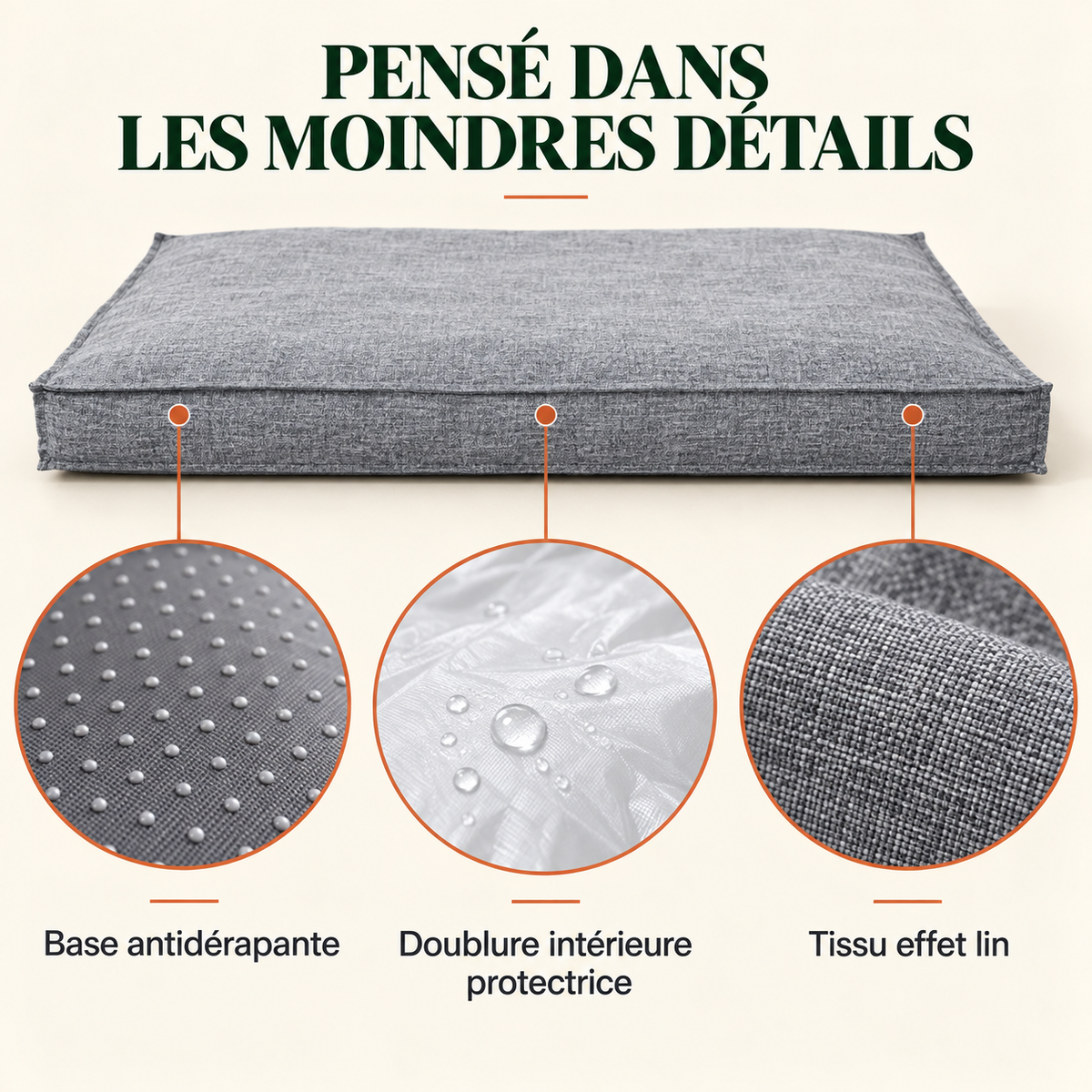 Matelas Orthopédique en Lin pour Chien — Soulage les Articulations, 4 Tailles
