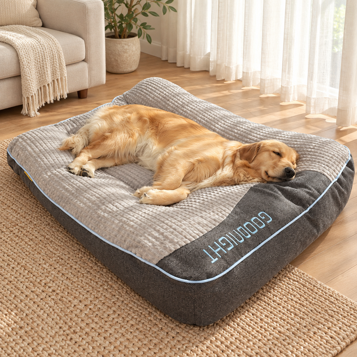 Panier Matelas XXL pour Chien — Velours Côtelé Épais, Rebord Galbé, 4 Tailles