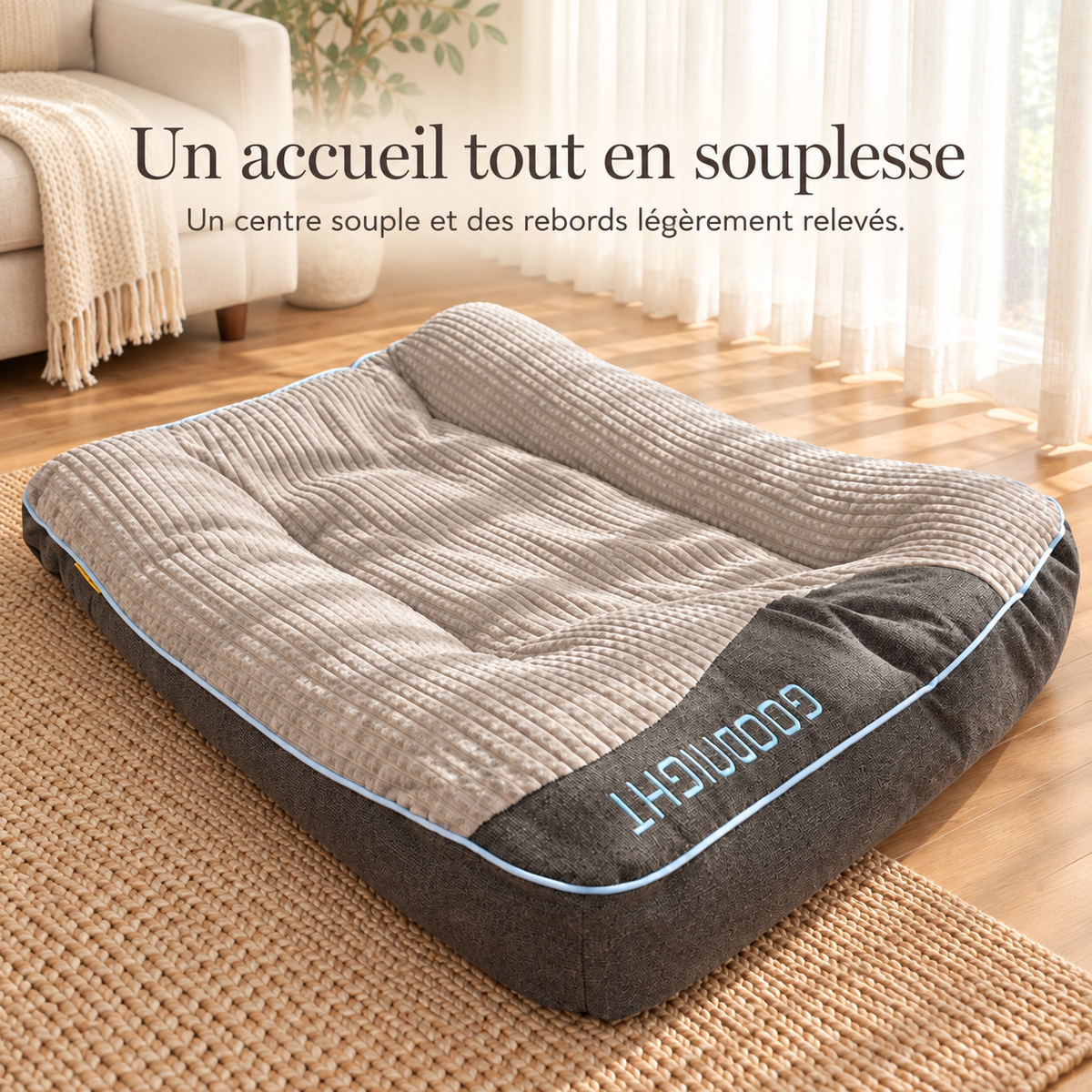 Panier Matelas XXL pour Chien — Velours Côtelé Épais, Rebord Galbé, 4 Tailles