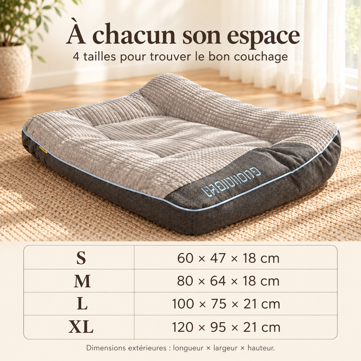 Panier Matelas XXL pour Chien — Velours Côtelé Épais, Rebord Galbé, 4 Tailles