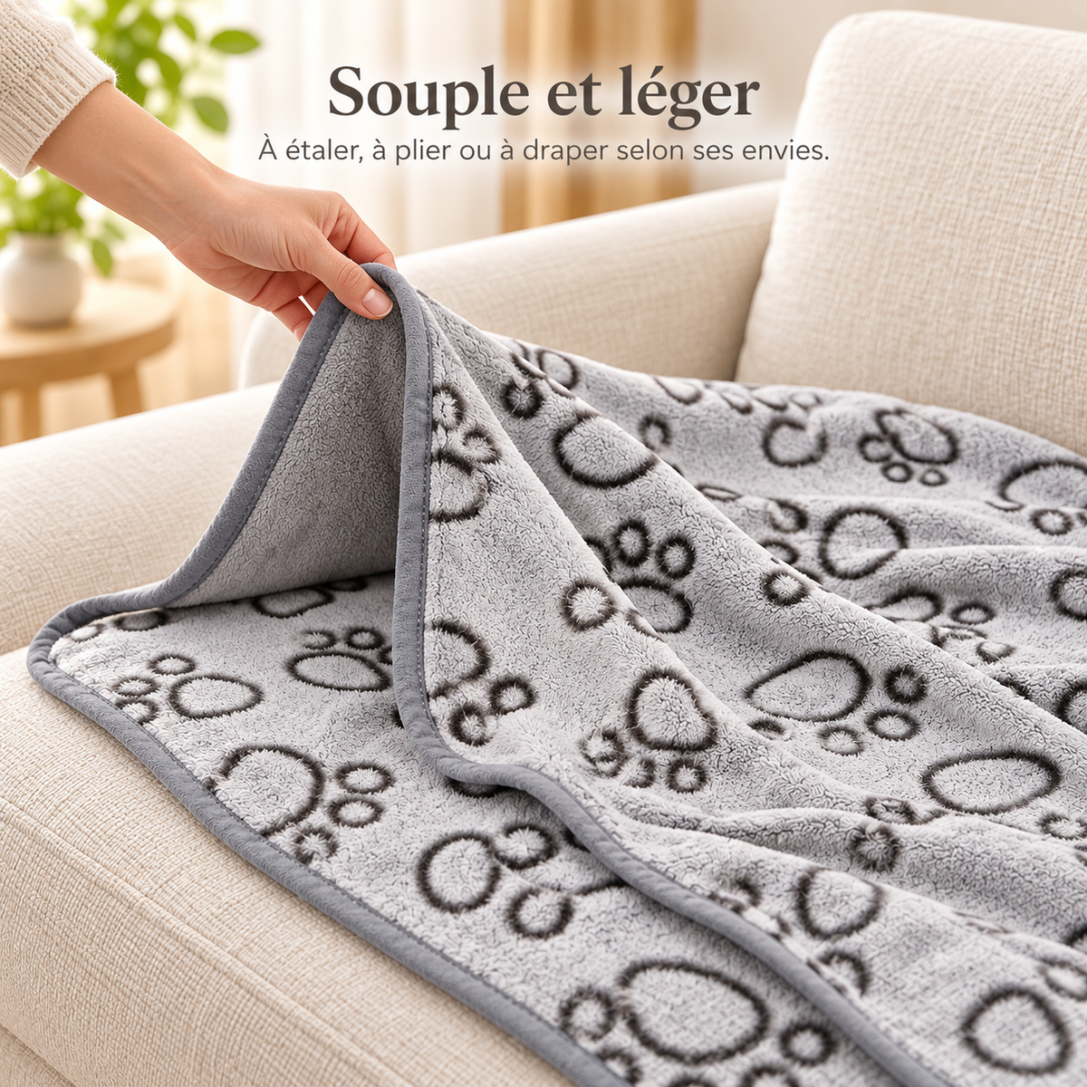 Plaid pour Chien et Chat — Motif Pattes Réversible et Doux, 4 Tailles