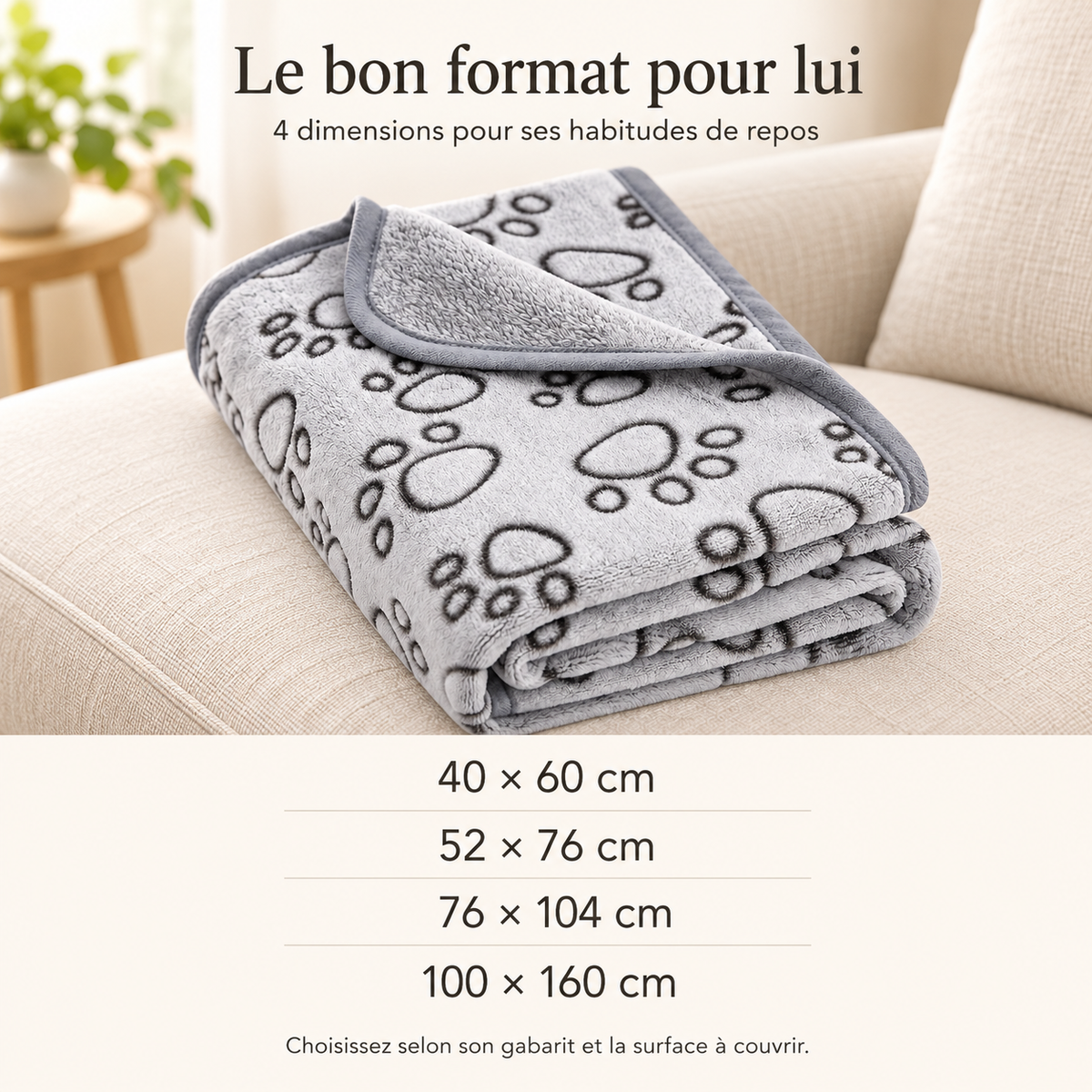 Plaid pour Chien et Chat — Motif Pattes Réversible et Doux, 4 Tailles