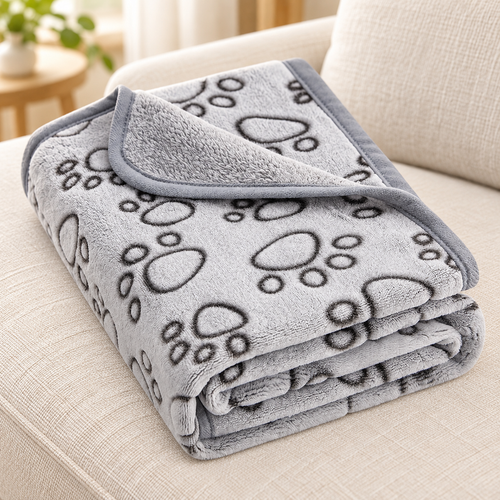 Plaid pour Chien et Chat — Motif Pattes Réversible et Doux, 4 Tailles
