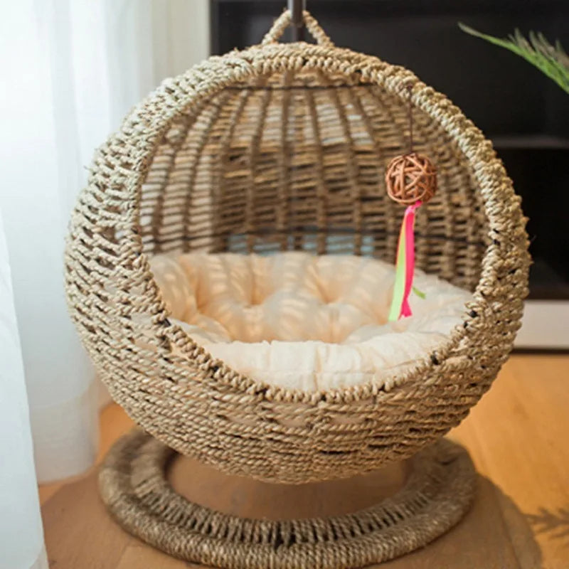 Panier Nid en Osier Tressé pour Petit Chien — Coussin Inclus