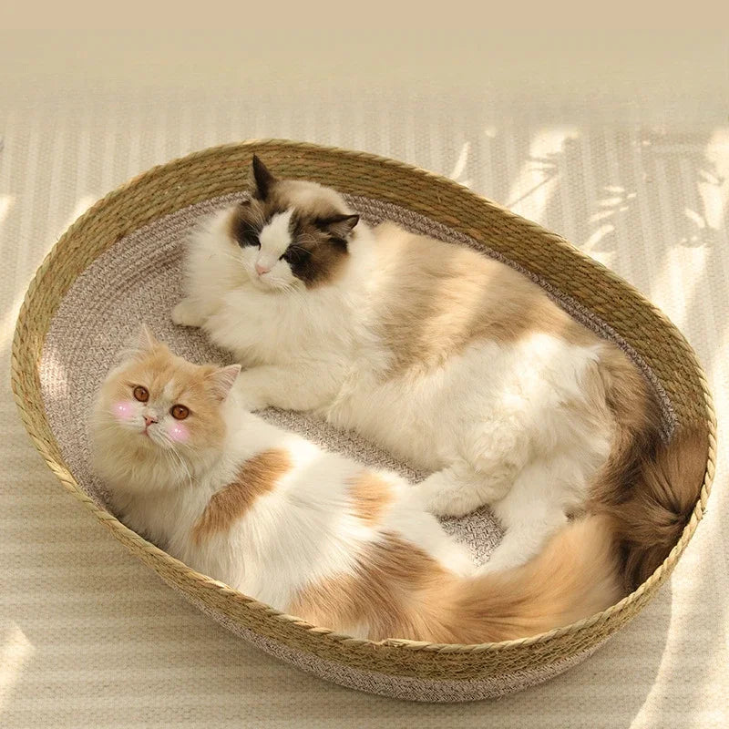 Rattan Weaving Basket For Cat Comfortable Sleeping Pet Dog Bed Summer Cool Weave Cat House Donut Round Kitten Puppy Bed cat beds