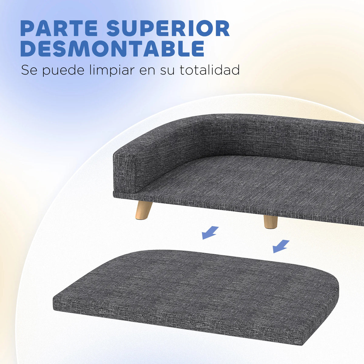 Sofa for Large Dogs Elevated Dog Bed with Washable Cushion and Wooden Legs Load Capacity 40 kg 98X67X25Cm Dark Gray