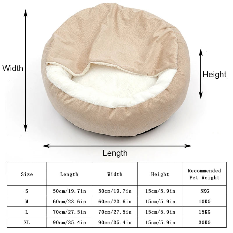 Panier pour Chien Niche Fermée Velours Côtelé — Couverture Intégrée