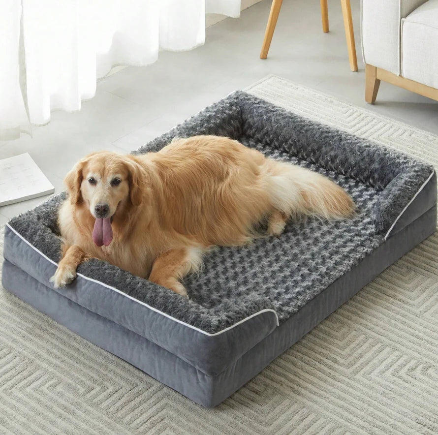 Detachable and Washable Orthopedic Support Dog Bed for Large Breeds Such as Golden Retrievers, High-Elasticity Support Sponge Ve