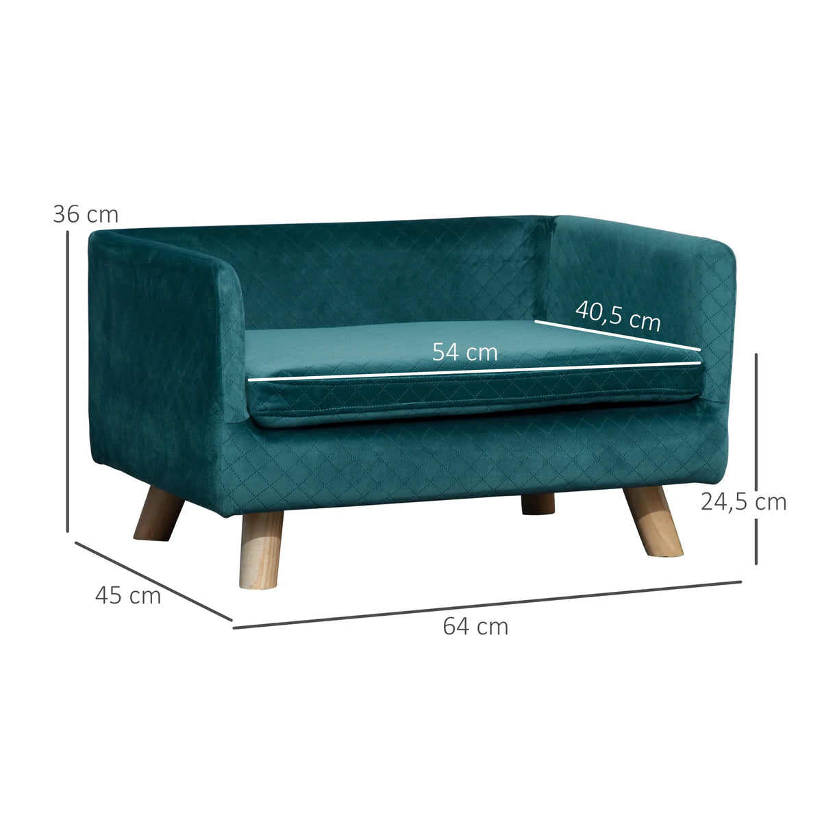 PawHut Couch dog dog bed dog Scandinavian design cushion soft drink feet solid dim. 64x45x36 cm Velvet Blue Duck