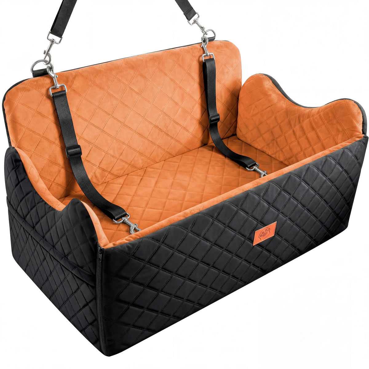 Dog Car Seat for Medium Large Dogs, Memory Foam Pet Bed with Storage, Non-Slip Cushion and Safety Belts Under 55lbs