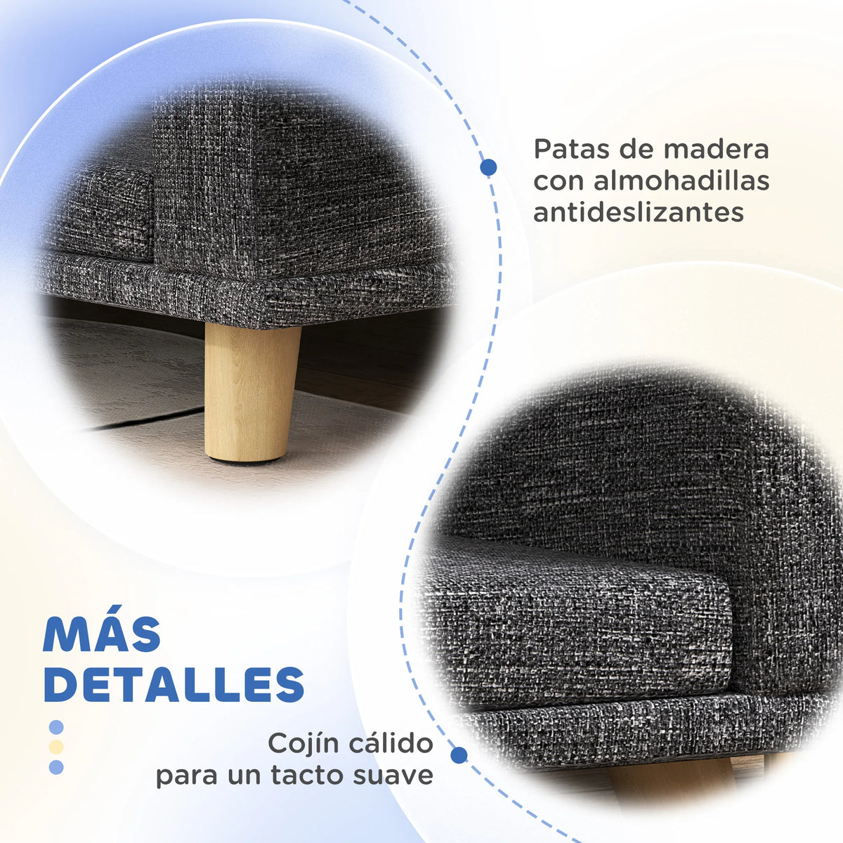 Sofa for Large Dogs Elevated Dog Bed with Washable Cushion and Wooden Legs Load Capacity 40 kg 98X67X25Cm Dark Gray