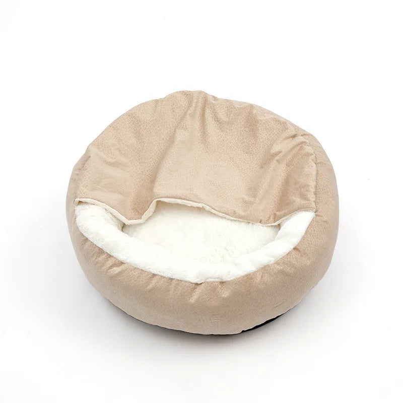 Panier pour Chien Niche Fermée Velours Côtelé — Couverture Intégrée