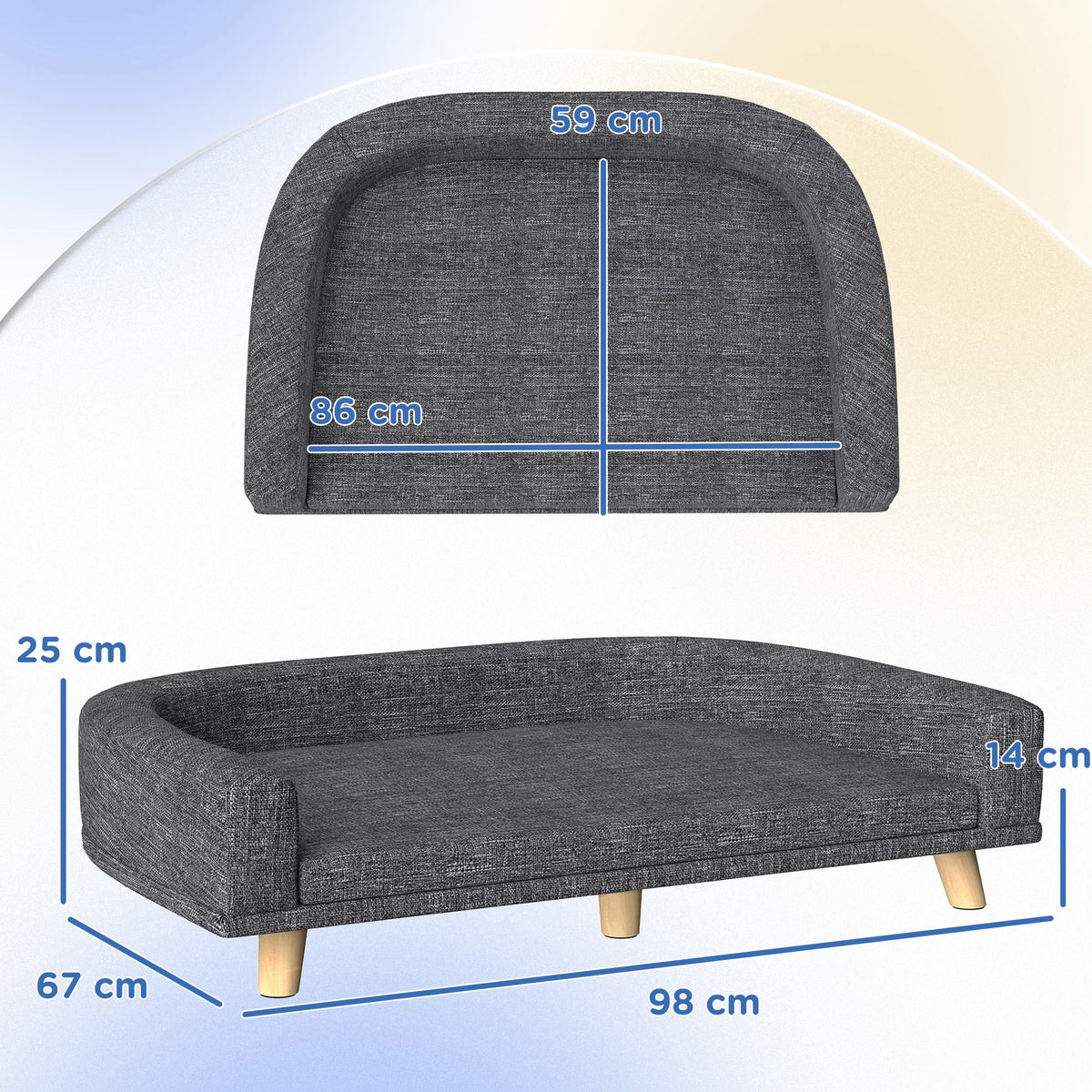 Sofa for Large Dogs Elevated Dog Bed with Washable Cushion and Wooden Legs Load Capacity 40 kg 98X67X25Cm Dark Gray