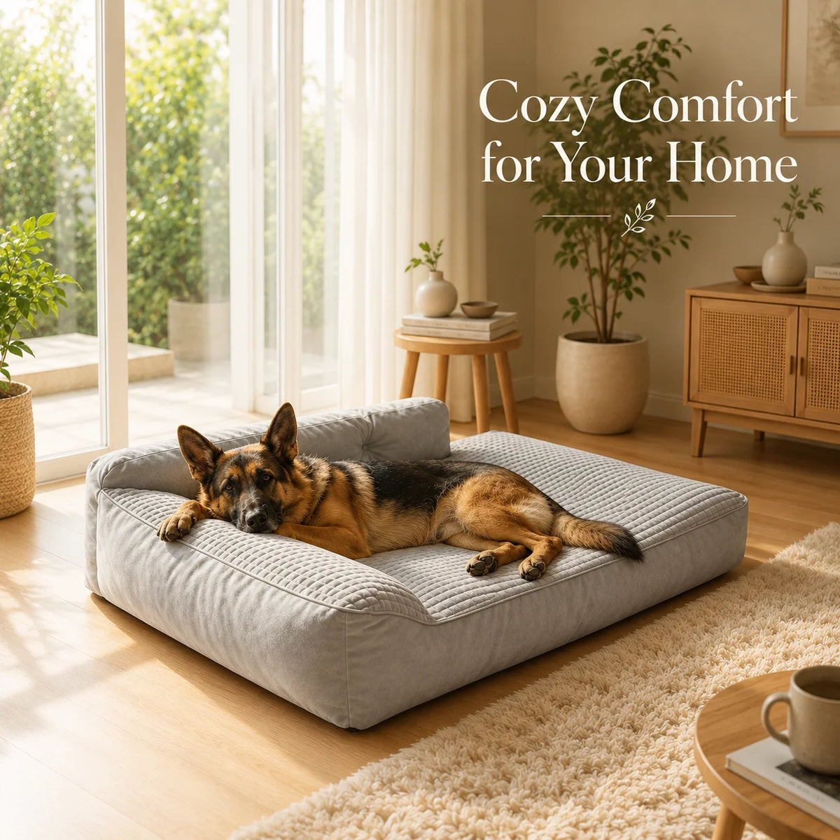 Orthopedic Memory Foam Dog Bed Suitable for Medium Large & Senior Dogs, Chew-Resistant High-Density Orthopedic Mattress with Egg Crate, Bolster Sofa Bed for Joint, Gray Suitable for Joint and Senior Pets