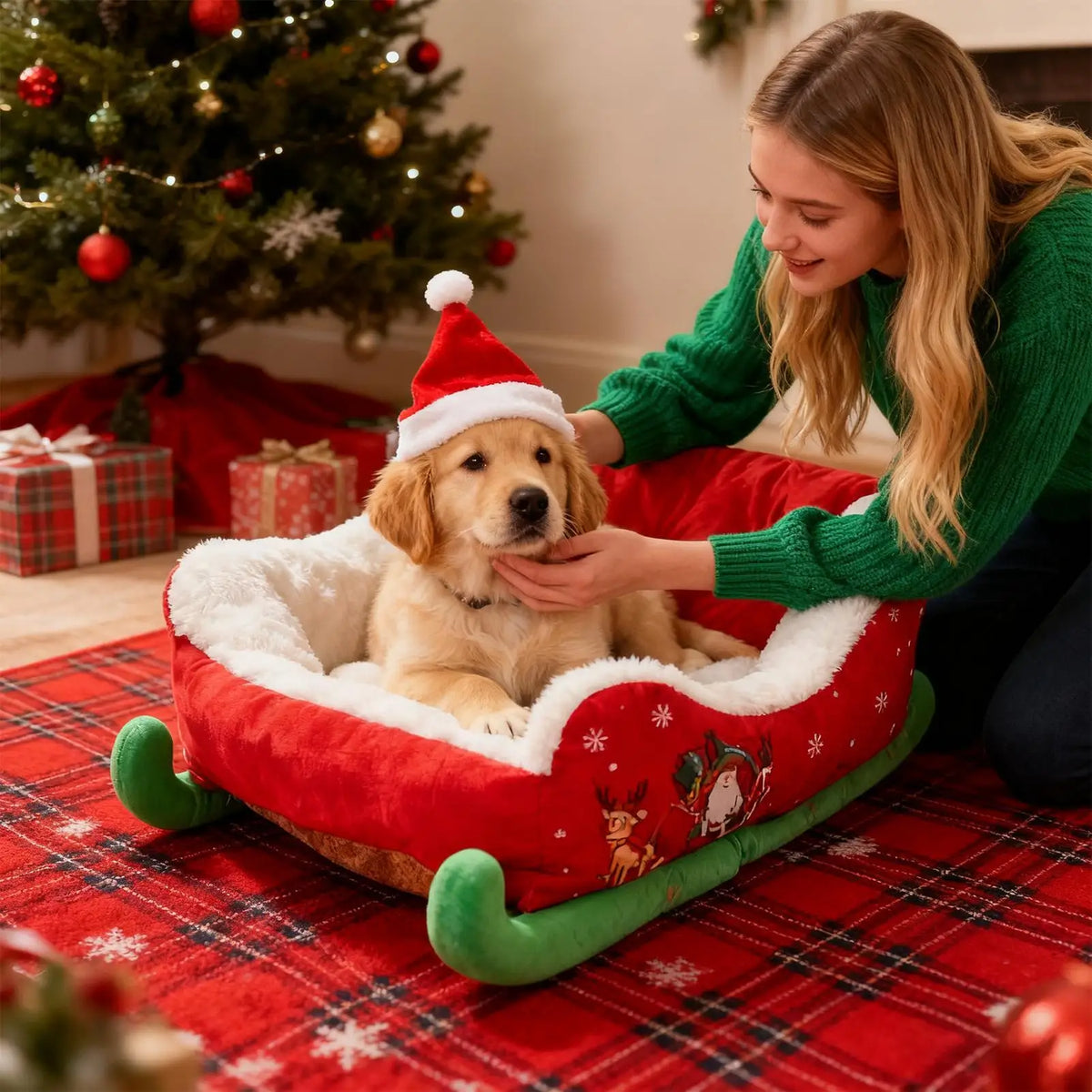 Panier Chien Forme Traîneau — Édition Festive