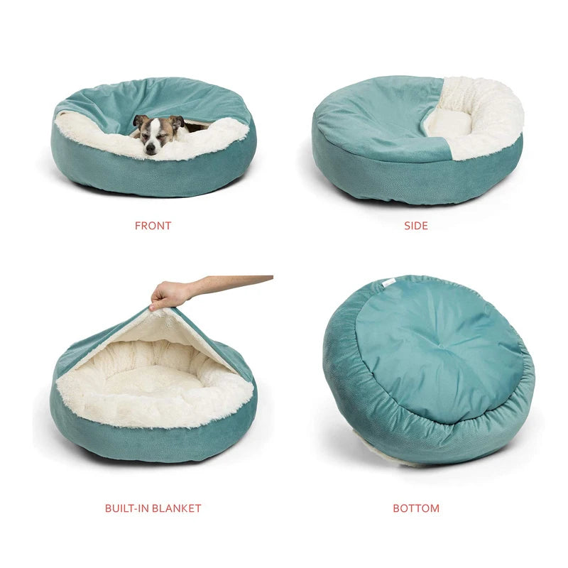 Panier pour Chien Niche Fermée Velours Côtelé — Couverture Intégrée