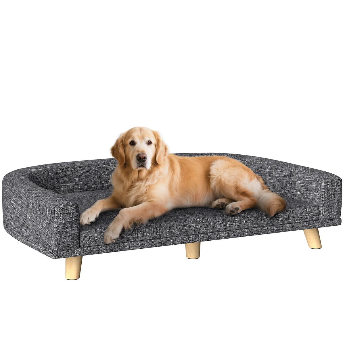 Sofa for Large Dogs Elevated Dog Bed with Washable Cushion and Wooden Legs Load Capacity 40 kg 98X67X25Cm Dark Gray