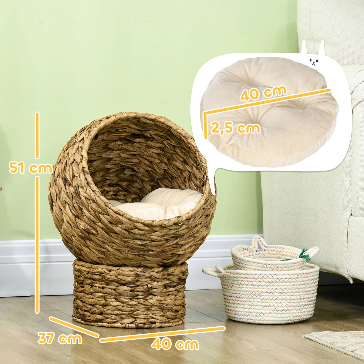 Panier Nid Rond Tressé pour Petit Chien — Coussin Amovible