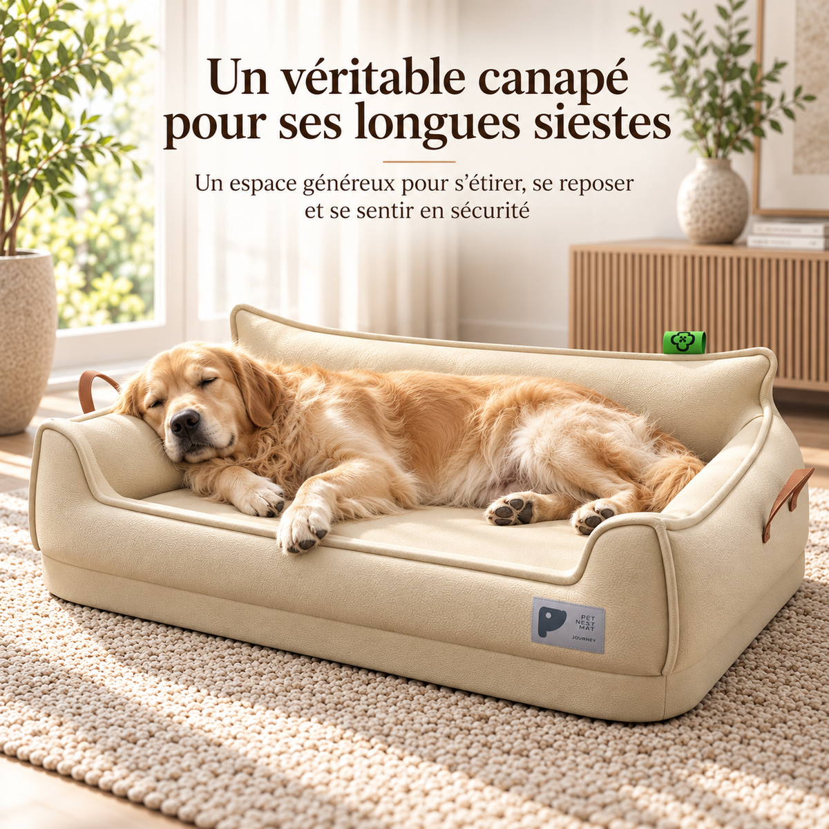 Canapé-lit orthopédique en cuir pour chien — ambiance longues siestes