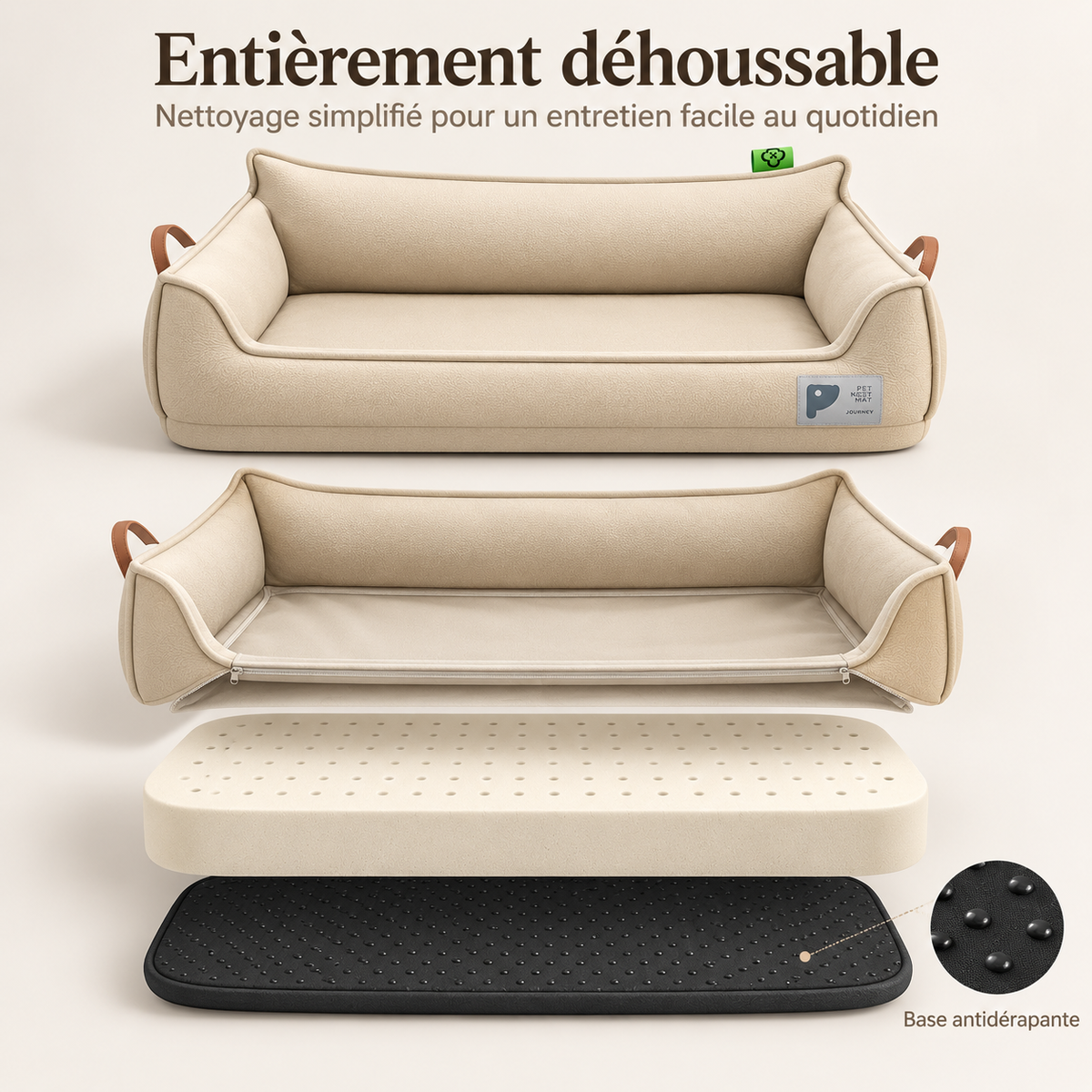 Canapé-lit orthopédique en cuir pour chien — entièrement déhoussable
