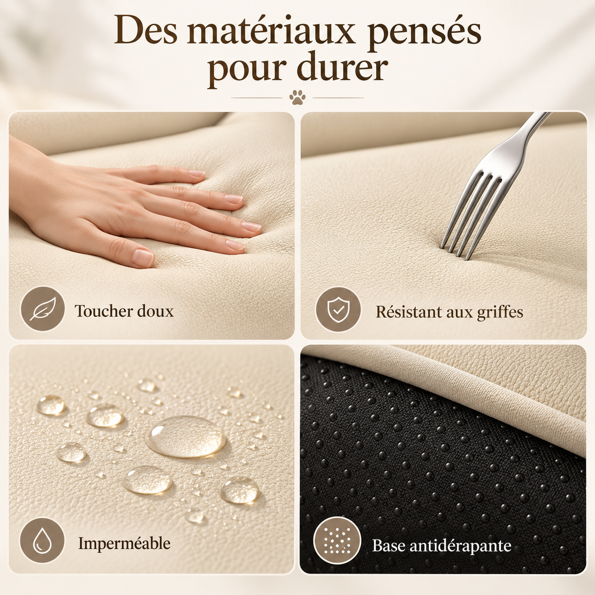 Canapé-lit orthopédique en cuir pour chien — matériaux résistants, doux, imperméables