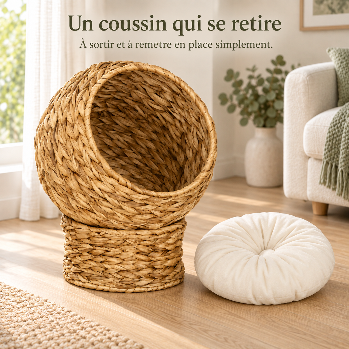 Coussin amovible du panier nid rond tressé pour petit chien