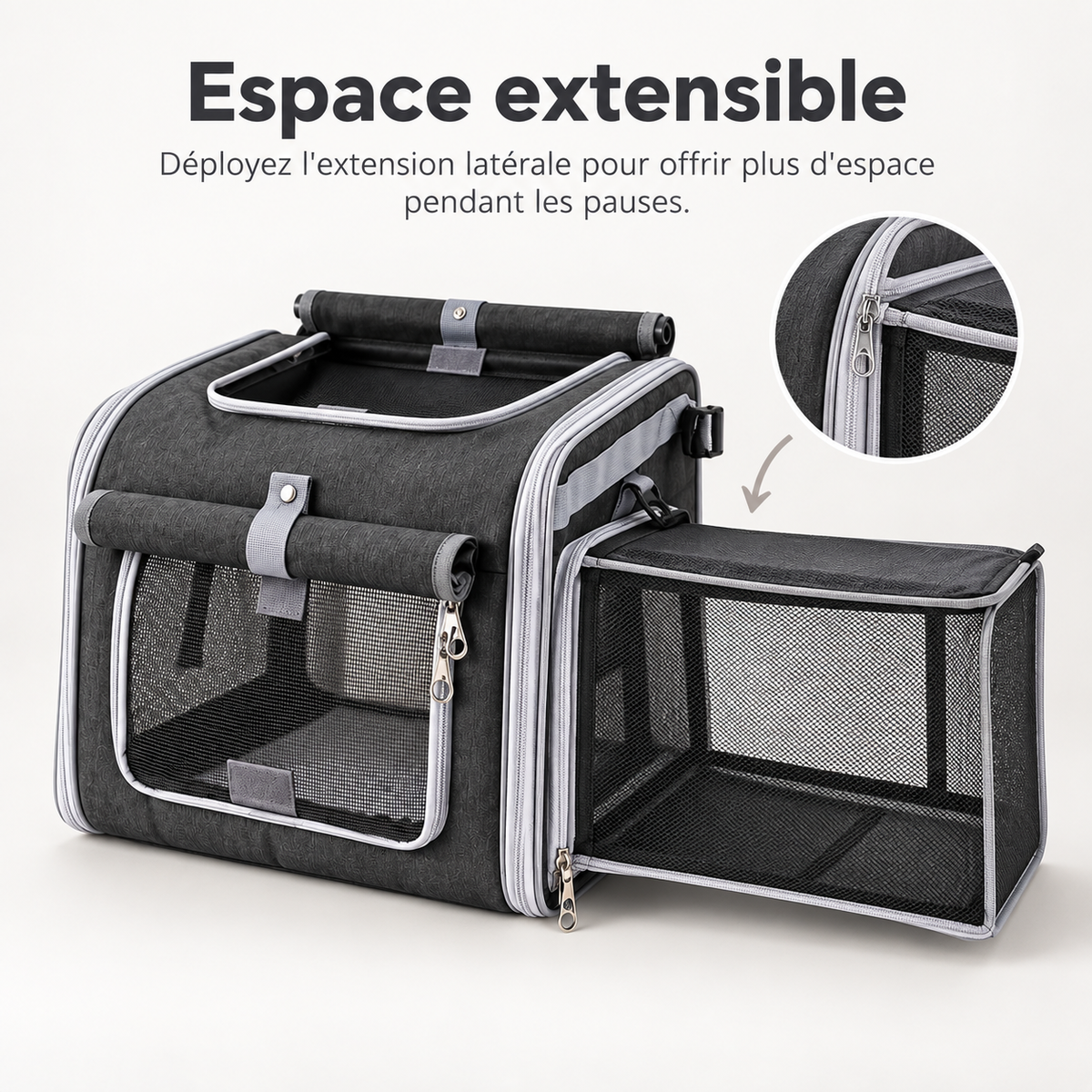 Espace extensible du panier de vélo pour chien, extension latérale