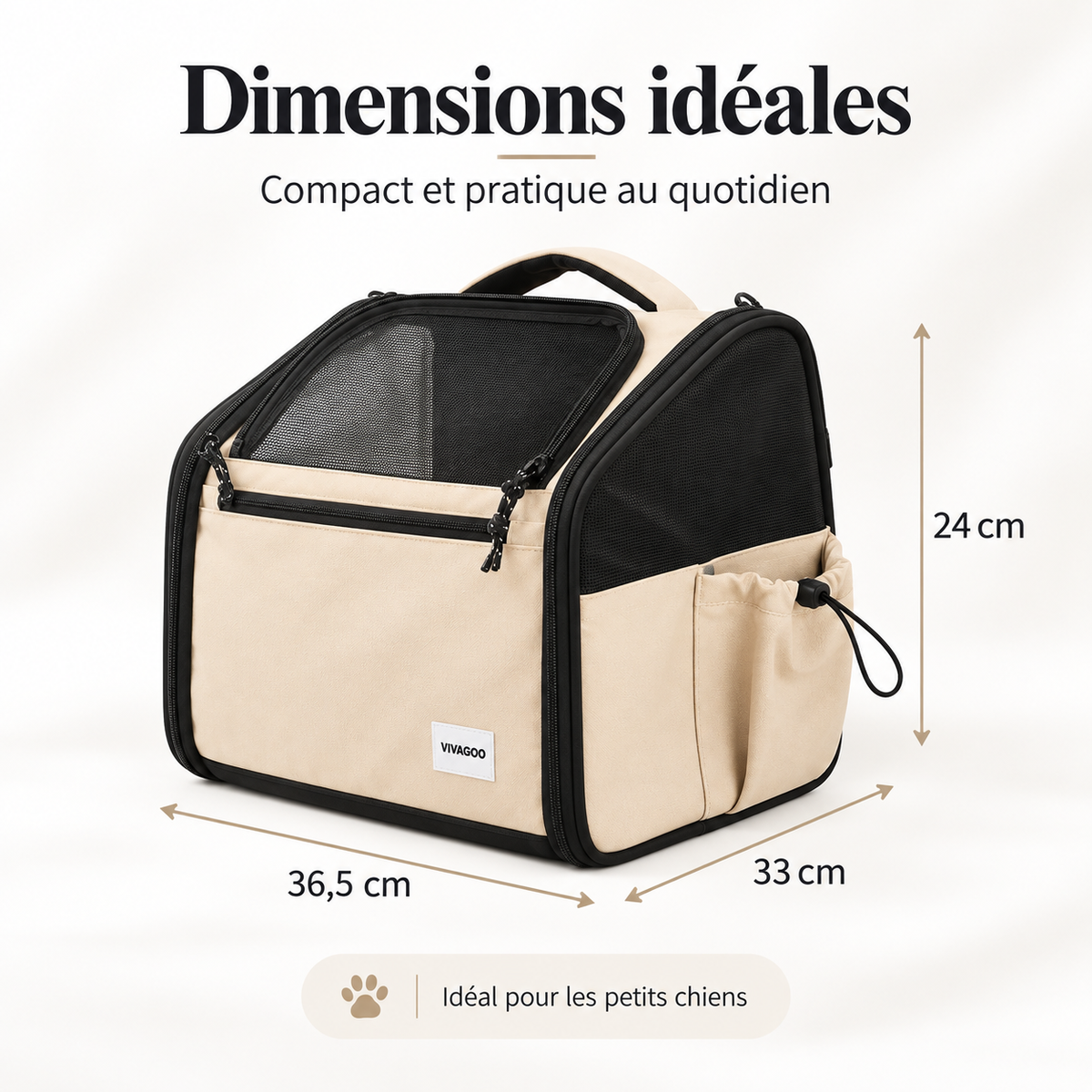 Dimensions du panier de vélo pour chien, 36,5 x 33 x 24 cm