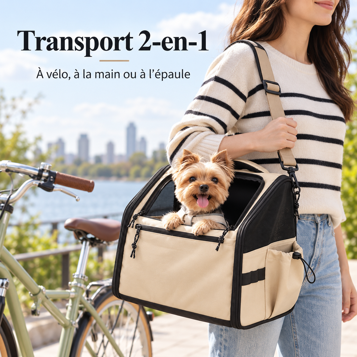Transport 2 en 1, panier de vélo pour chien porté en bandoulière