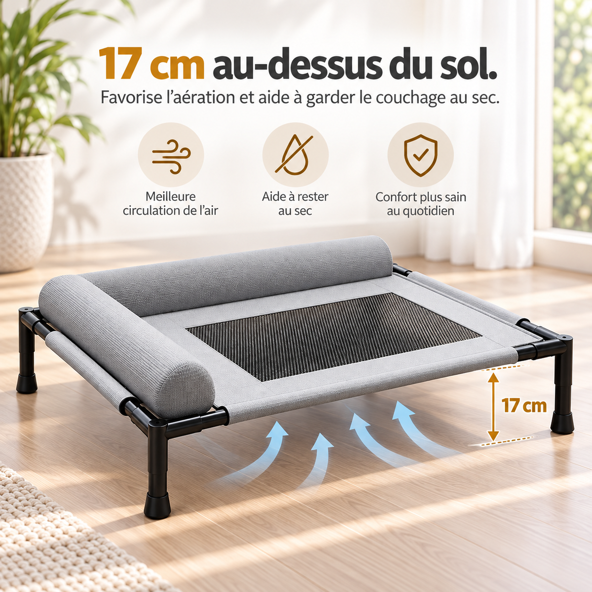 Panier surélevé pour chien — 17 cm au-dessus du sol