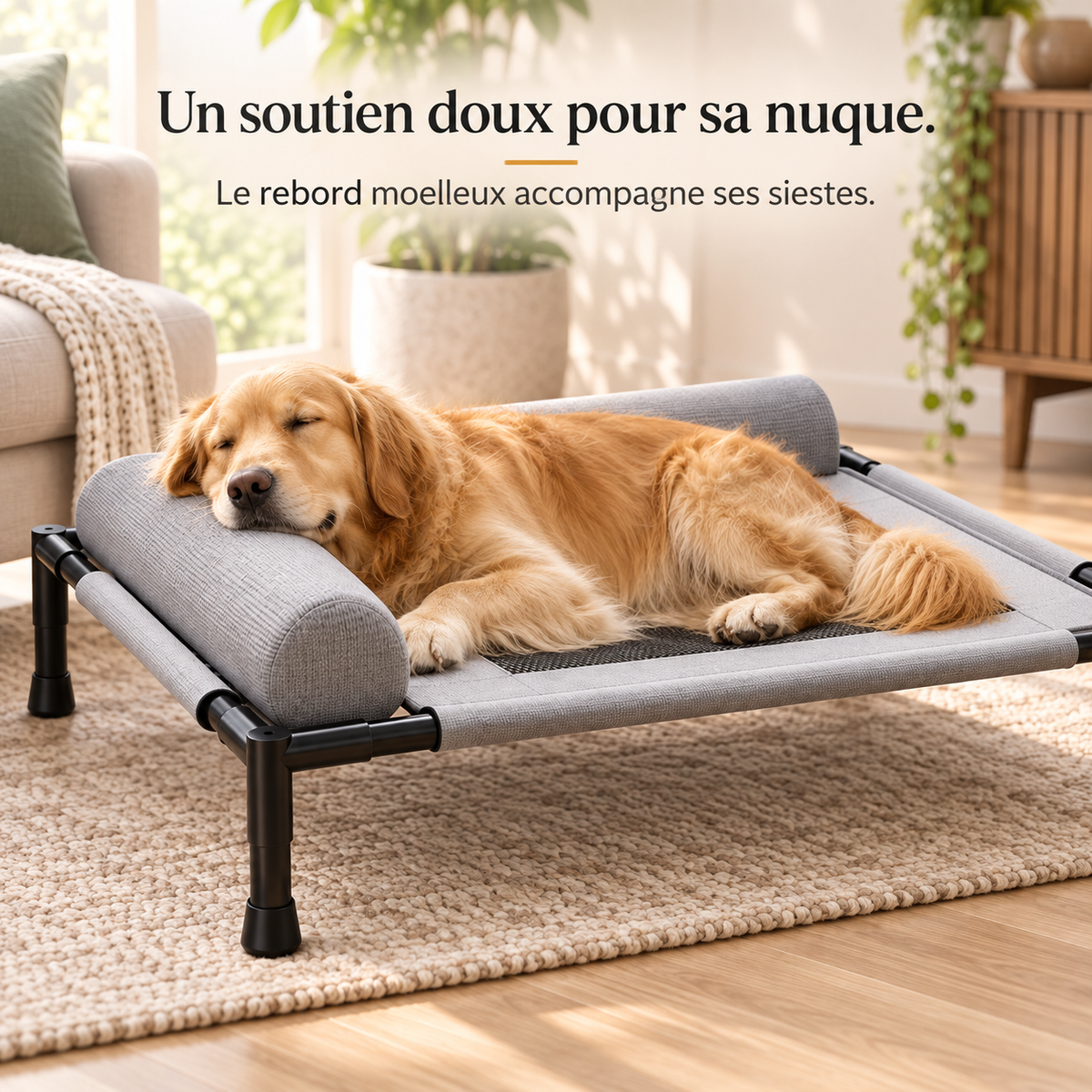 Panier surélevé pour chien — soutien doux pour la nuque