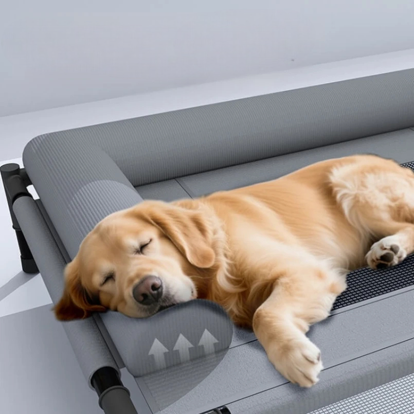 Panier surélevé pour chien — détail mesh de près