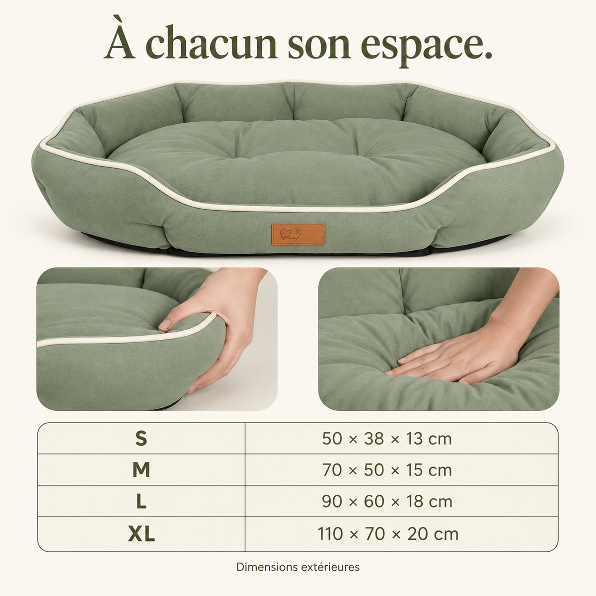 Jack Russell endormi dans le panier sofa grand espace velours côtelé PaniHome vert sauge