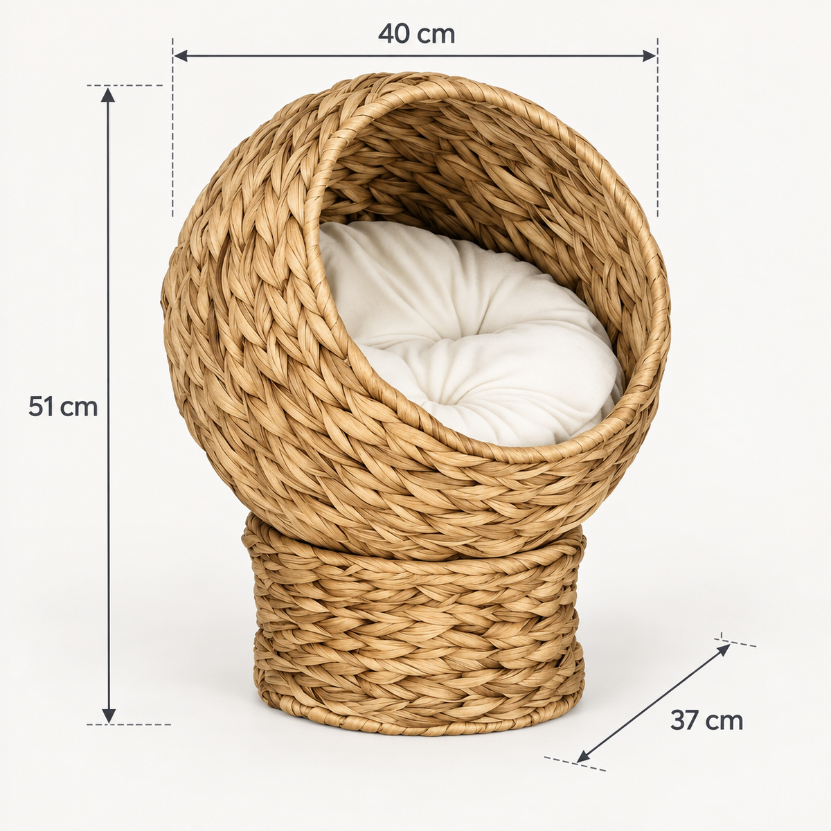 Schéma des dimensions du panier nid rond tressé, 40x37x51cm