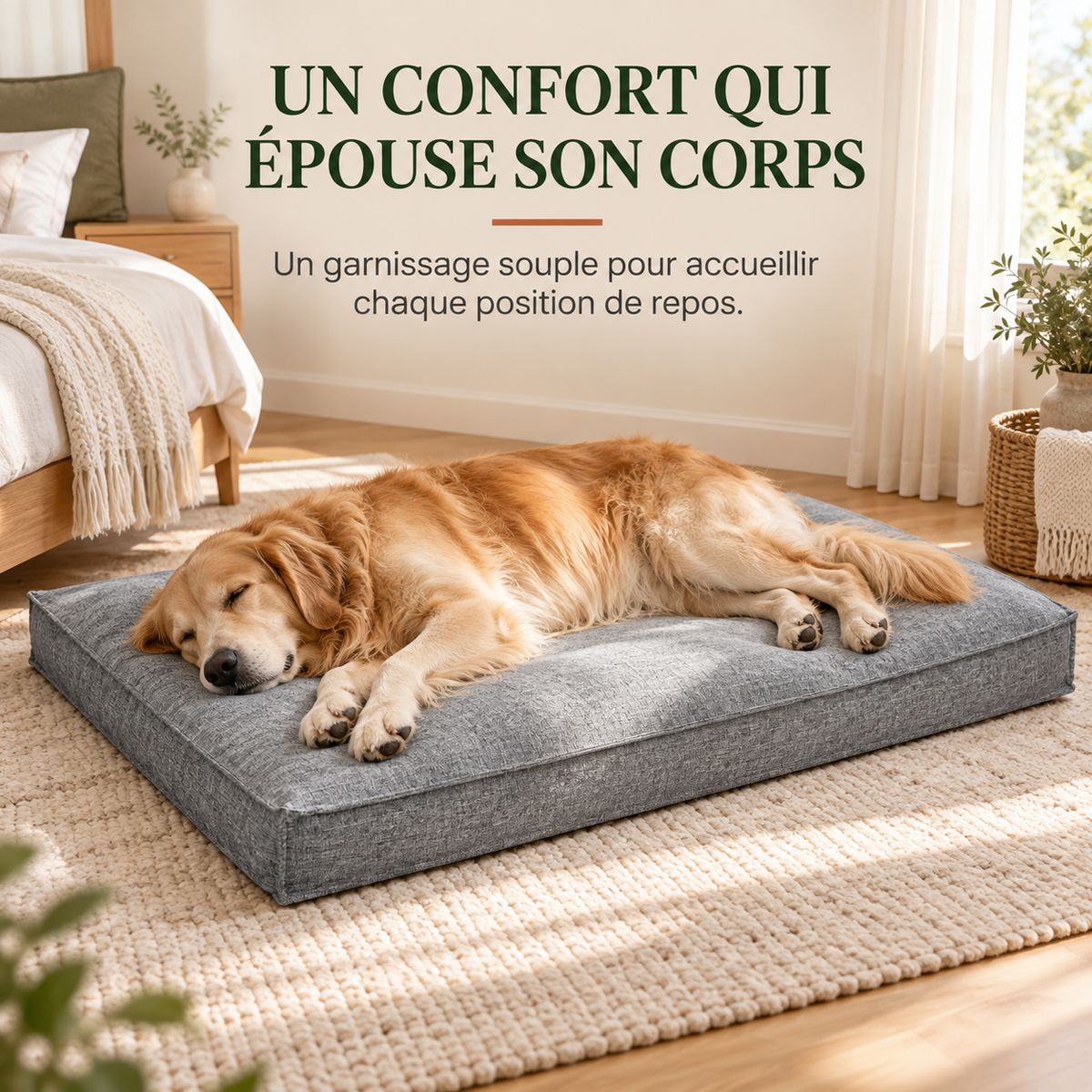 Matelas Orthopédique en Lin pour Chien — Soulage les Articulations, 4 Tailles