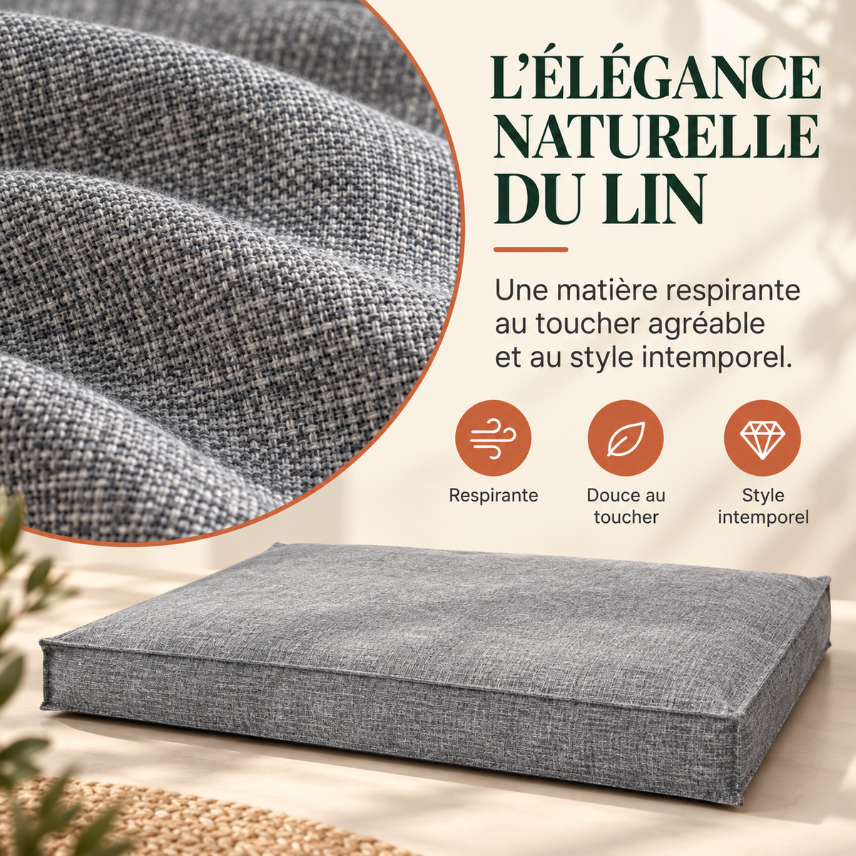 Matelas Orthopédique en Lin pour Chien — Soulage les Articulations, 4 Tailles