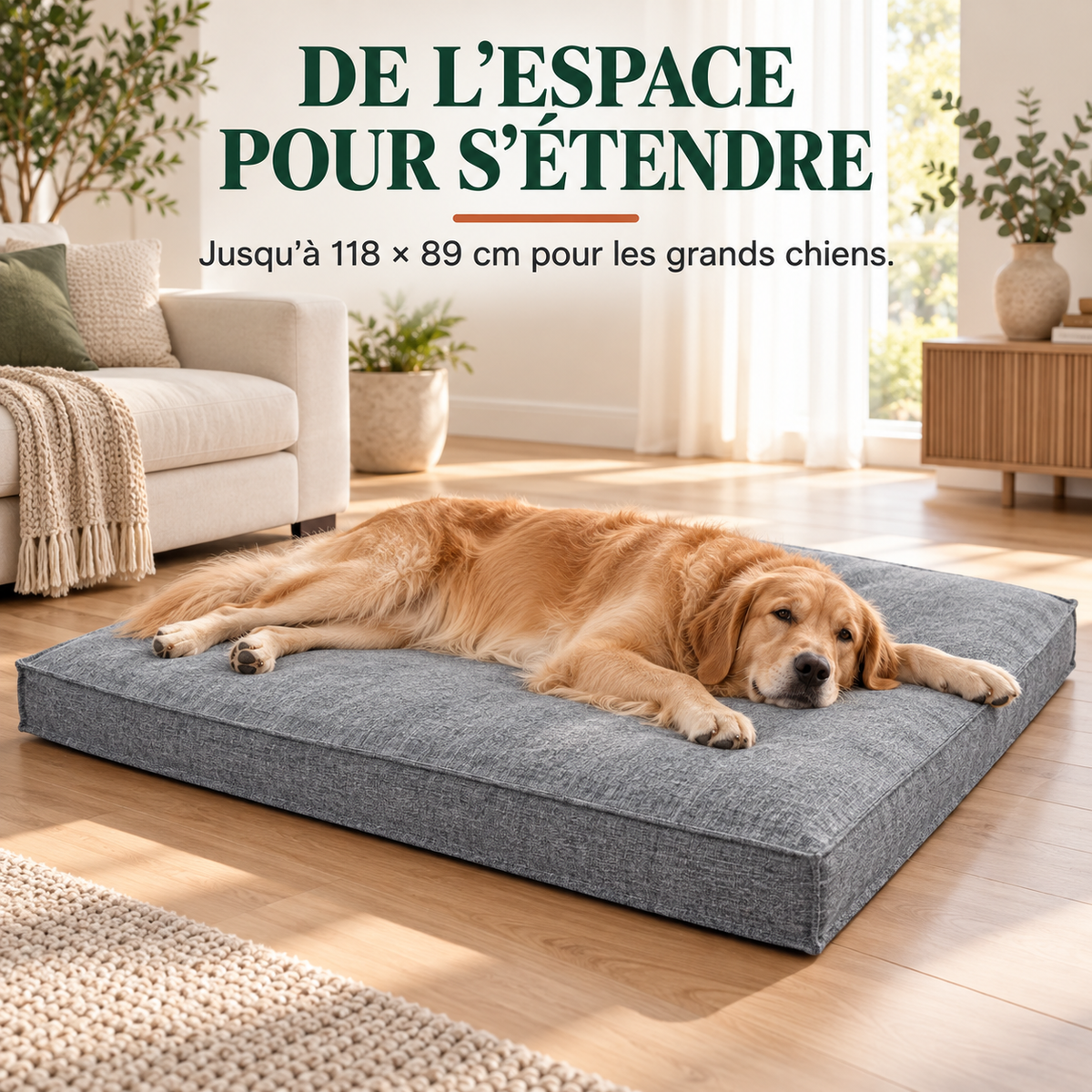 Matelas Orthopédique en Lin pour Chien — Soulage les Articulations, 4 Tailles