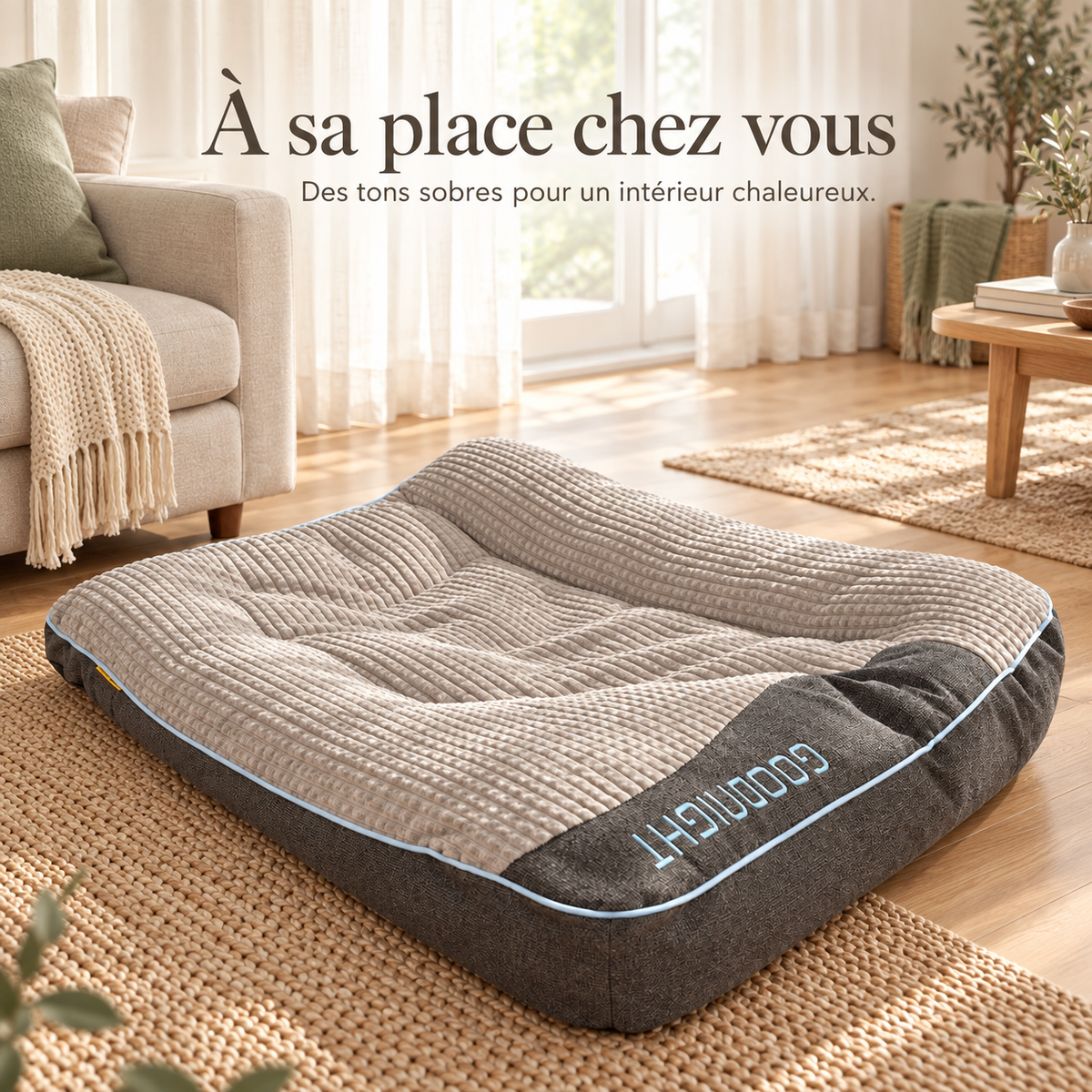 Panier Matelas XXL pour Chien — Velours Côtelé Épais, Rebord Galbé, 4 Tailles