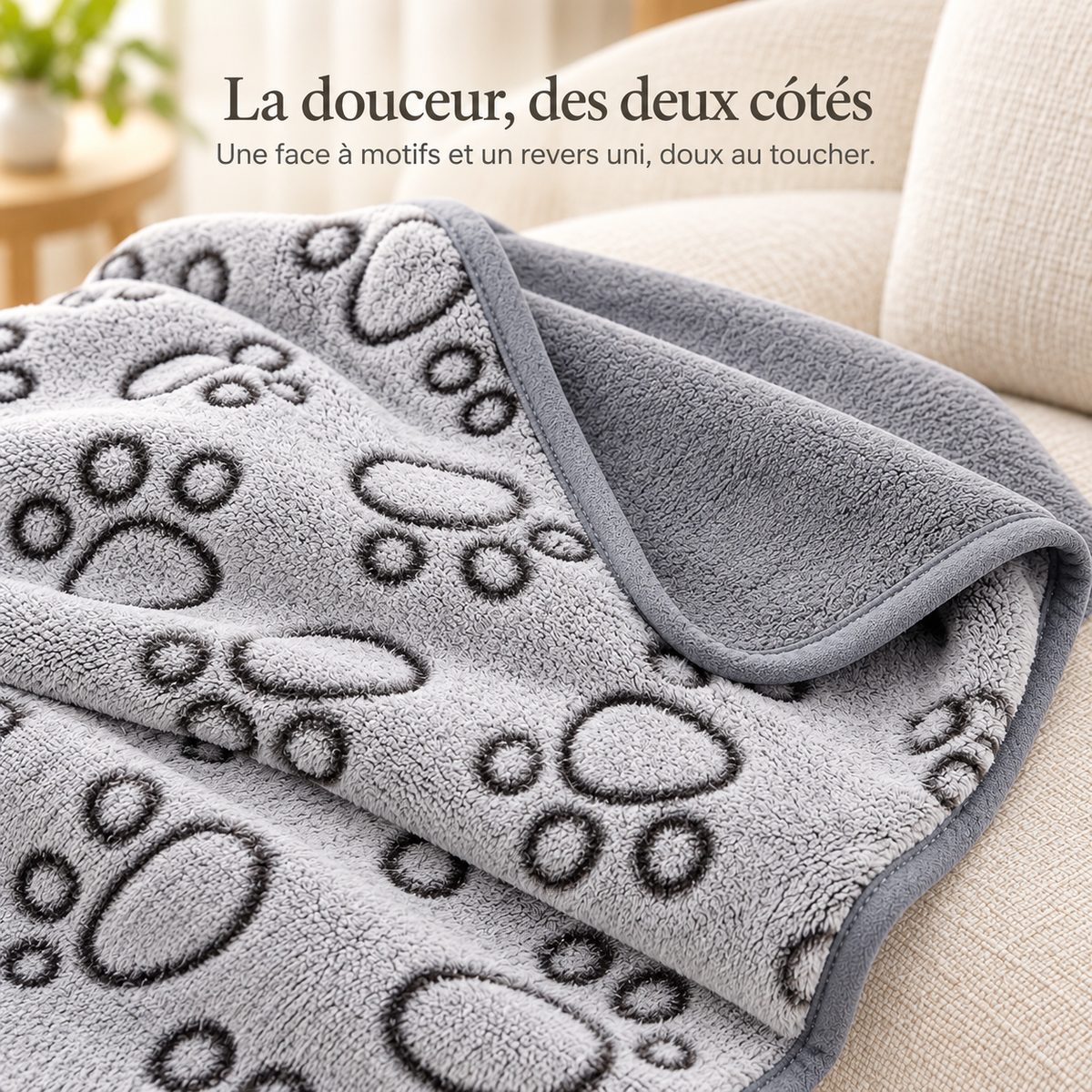 Plaid pour Chien et Chat — Motif Pattes Réversible et Doux, 4 Tailles