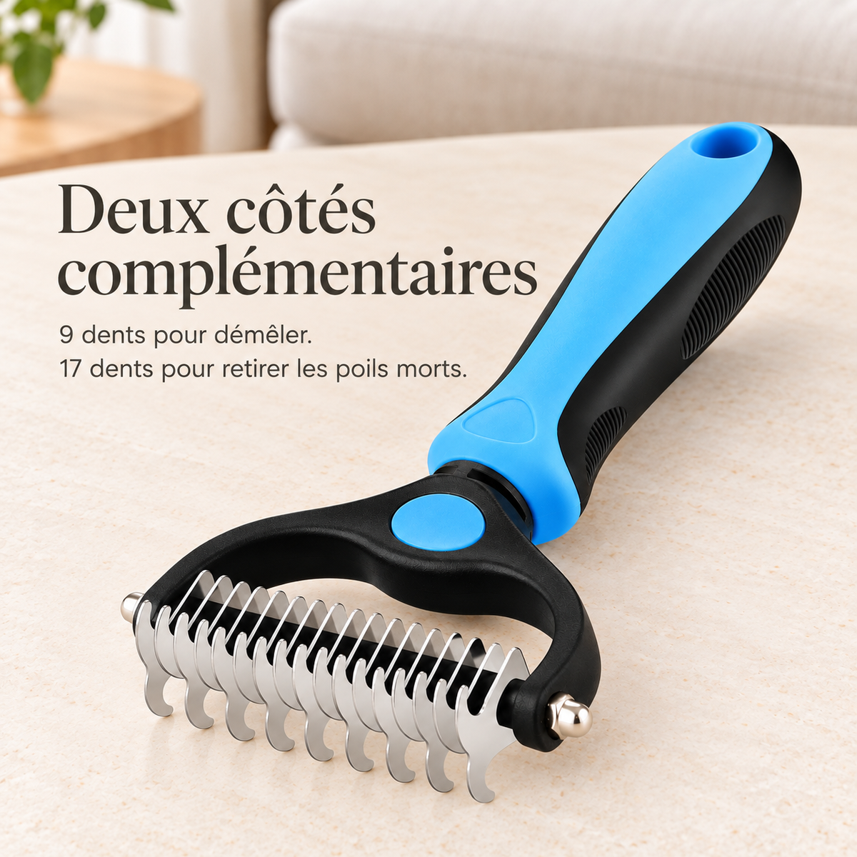 Brosse Démêlante pour Chien et Chat — Double Face Anti-Nœuds et Anti-Poils Morts