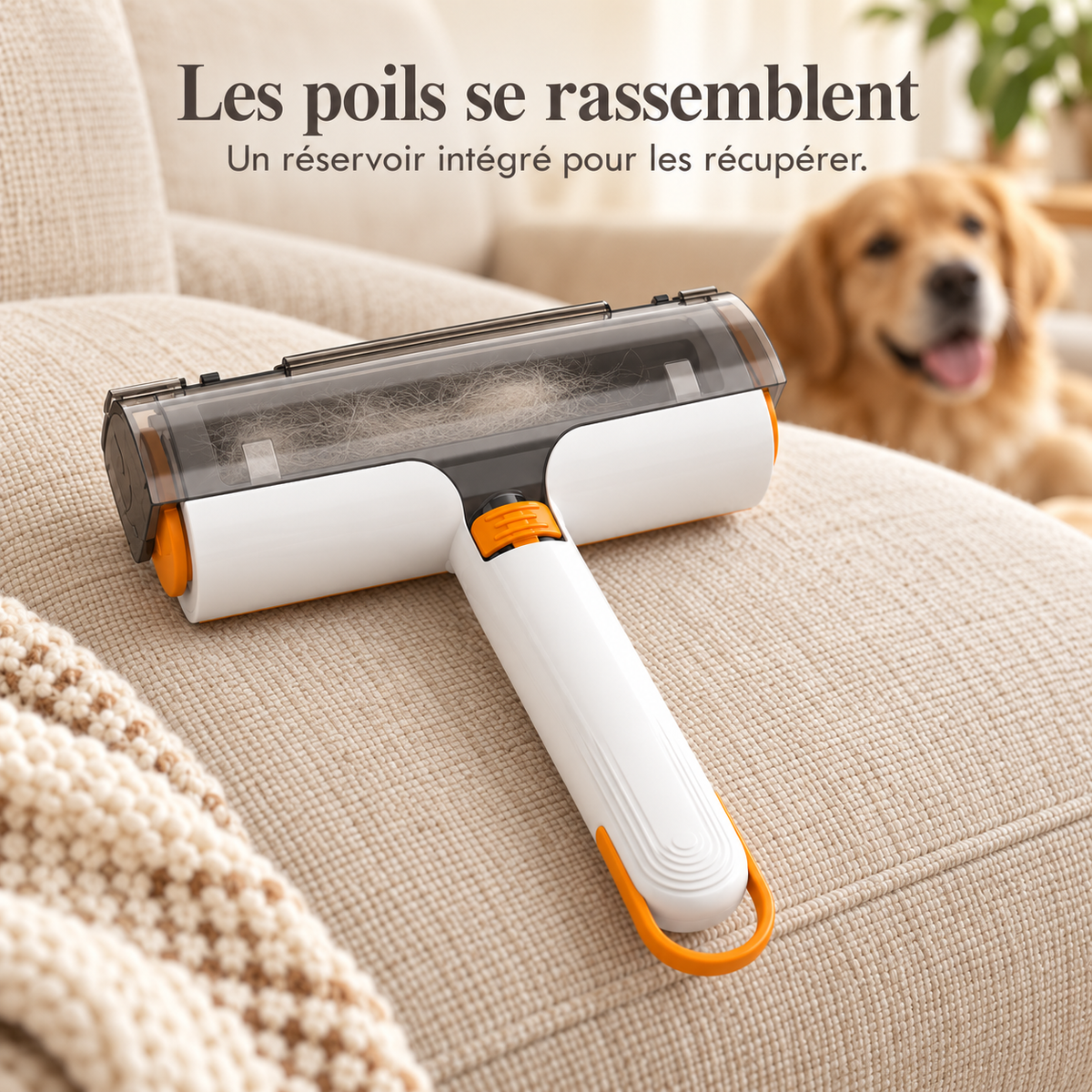Rouleau Anti-Poils pour Chien et Chat — Réservoir Intégré, Rinçable à l'Eau