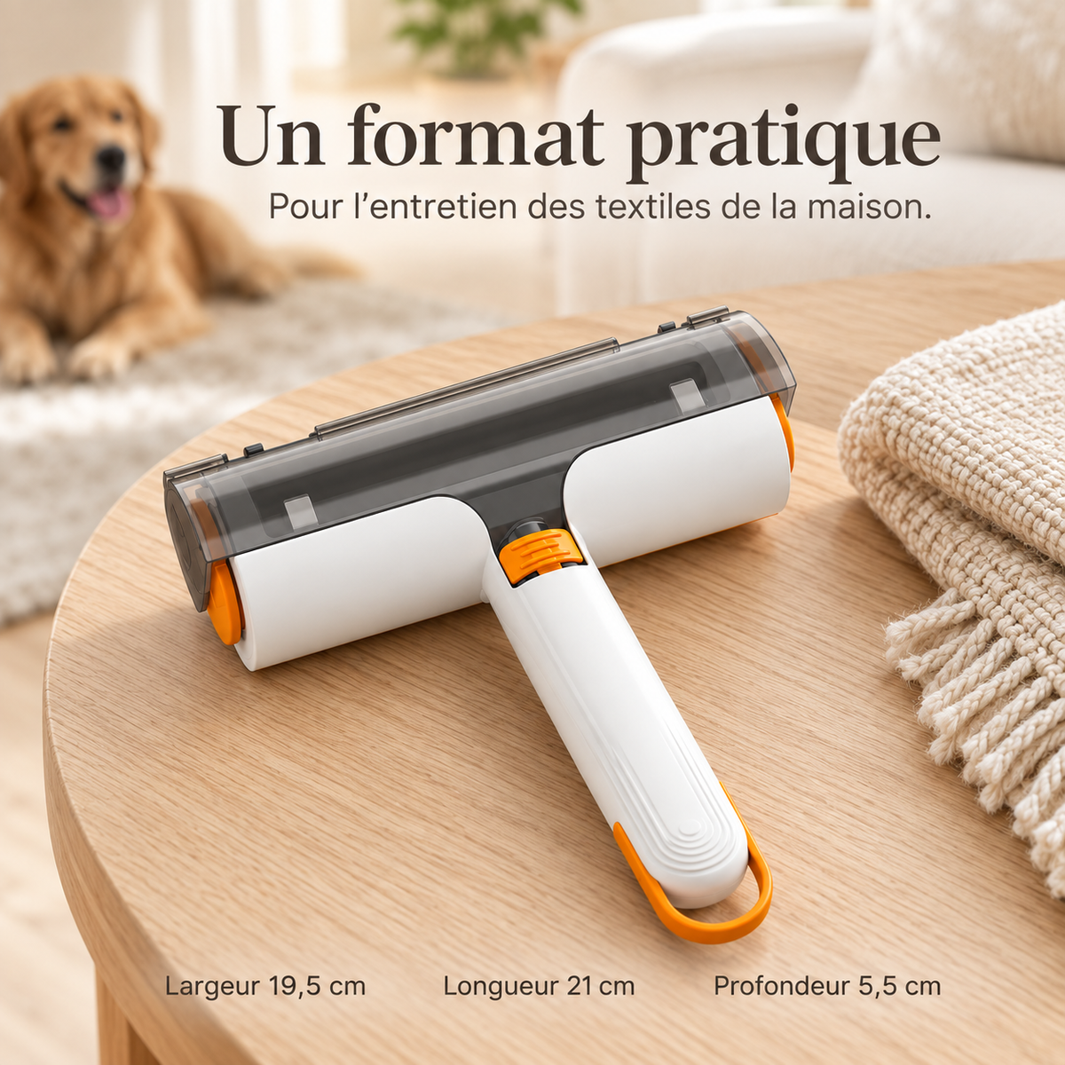Rouleau Anti-Poils pour Chien et Chat — Réservoir Intégré, Rinçable à l'Eau