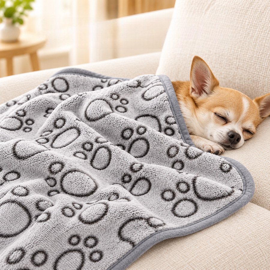 Plaid pour Chien et Chat — Motif Pattes Réversible et Doux, 4 Tailles