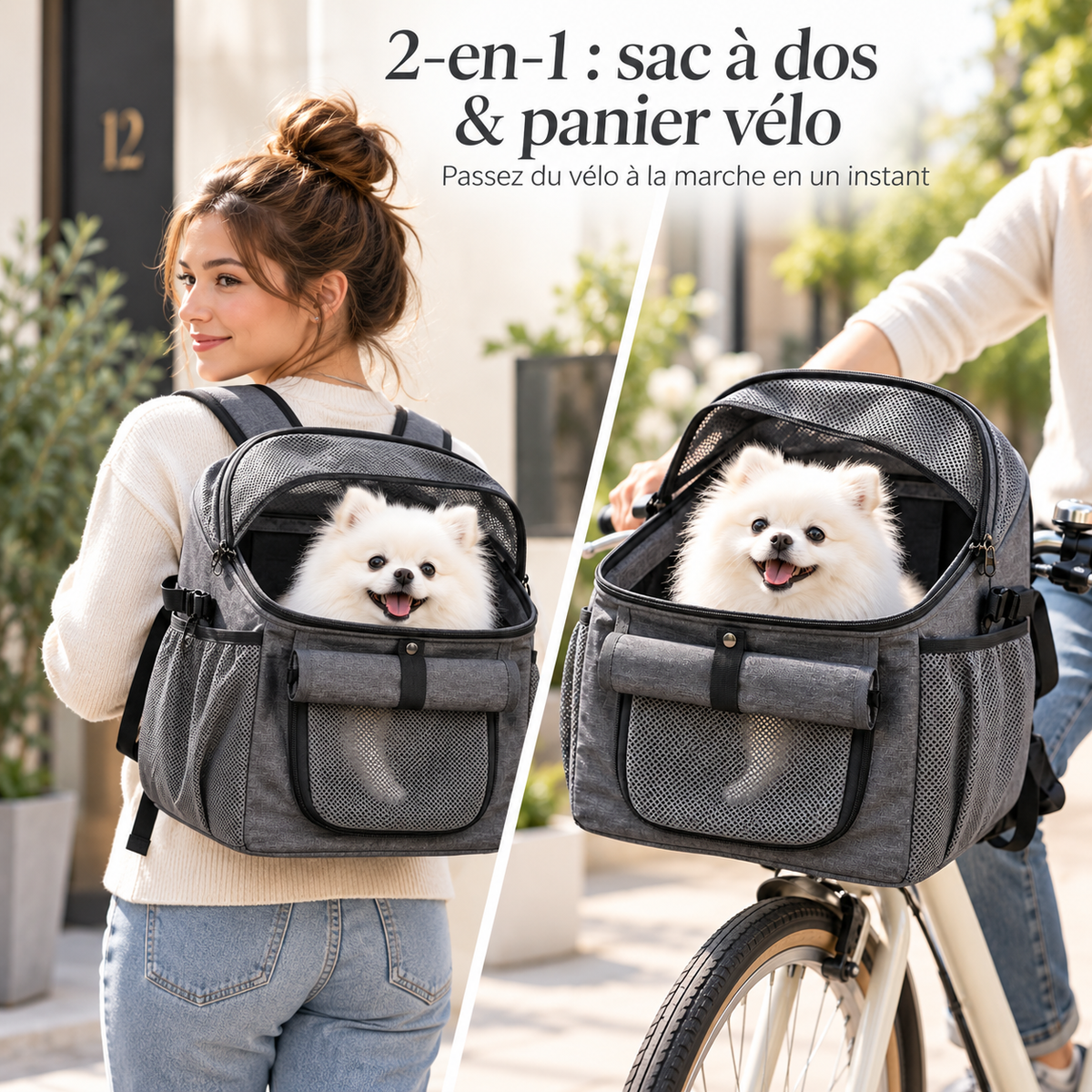 Panier de Vélo pour Chien 2-en-1 — Sac à Dos Oxford, Rangements Multiples