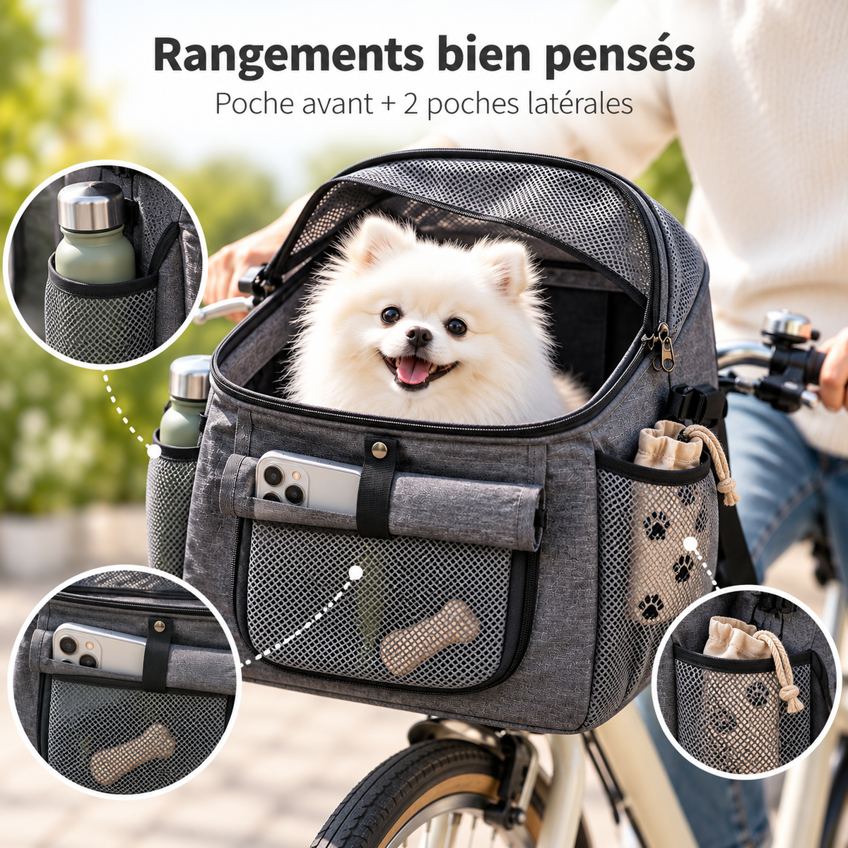 Panier de Vélo pour Chien 2-en-1 — Sac à Dos Oxford, Rangements Multiples