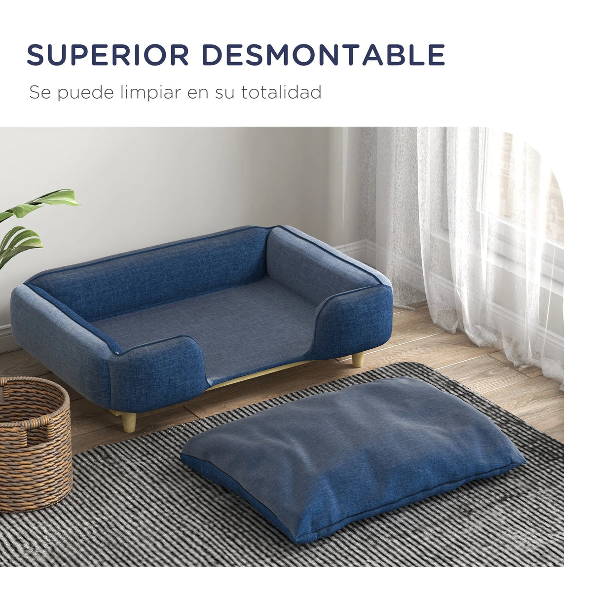 Pawhut Sofa for Large Dogs with Washable Cushion 96X66X24 cm Blue