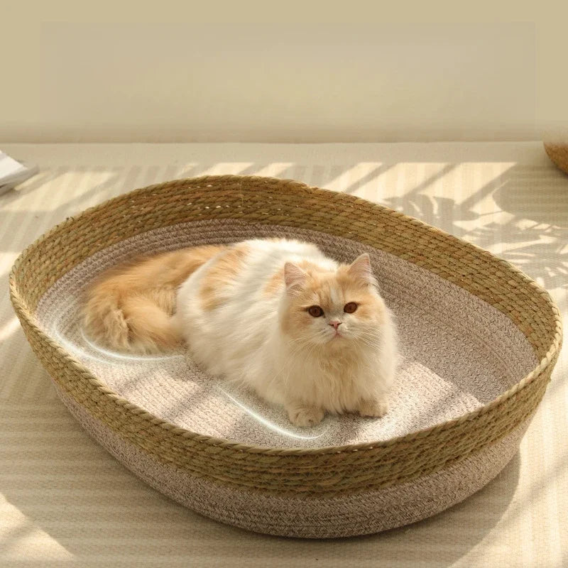 Rattan Weaving Basket For Cat Comfortable Sleeping Pet Dog Bed Summer Cool Weave Cat House Donut Round Kitten Puppy Bed cat beds