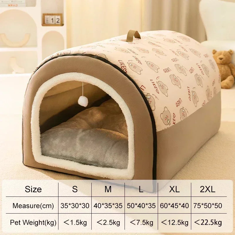 Winter Warm Dog House Detachable Pet Sleeping Bed for Small Medium Dogs Cats Soft Non-slip Dog Kennel Puppy Kitten Nest