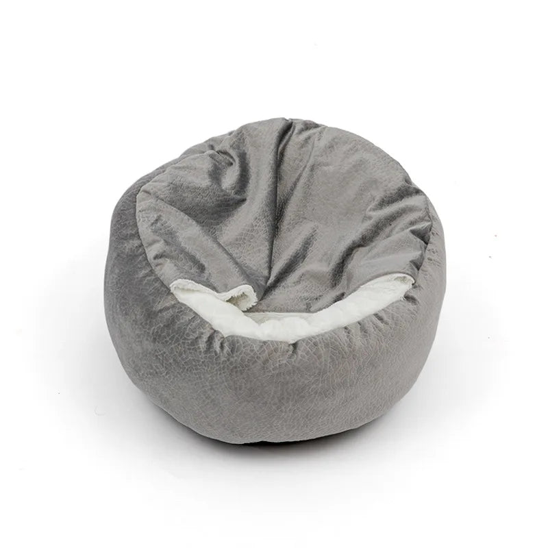 Panier pour Chien Niche Fermée Velours Côtelé — Couverture Intégrée